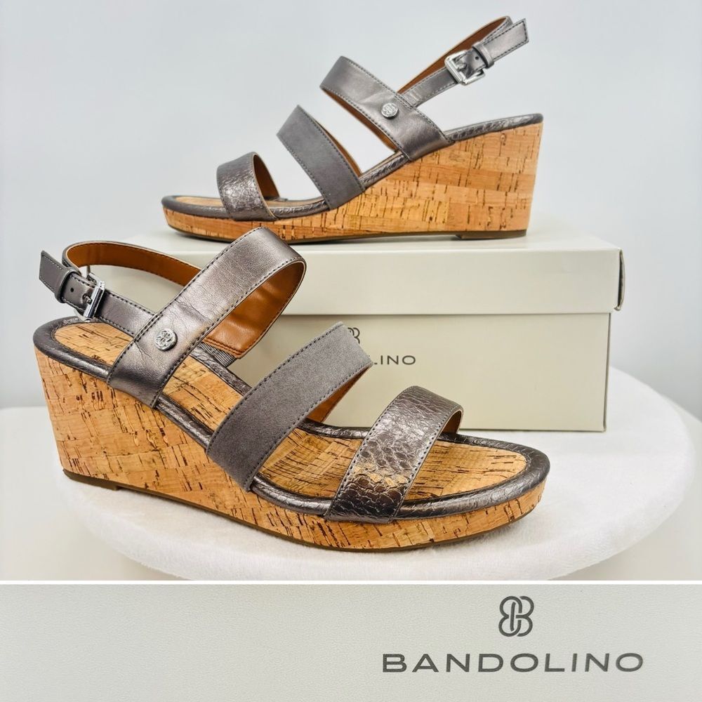 Bandolino Talene Wedge Strappy Sandal Pewter Sz. 9